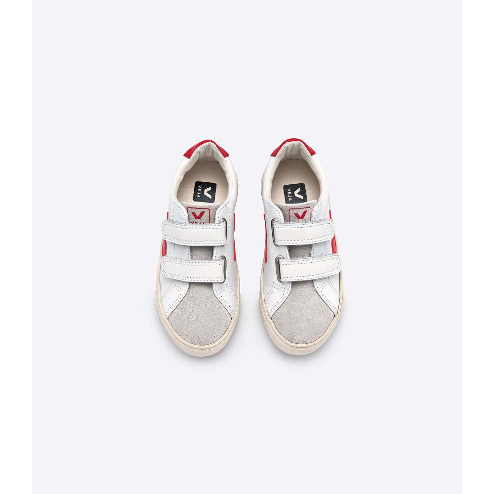 Veja ESPLAR LEATHER Kids' Sneakers White/Red | NZ 811ILH